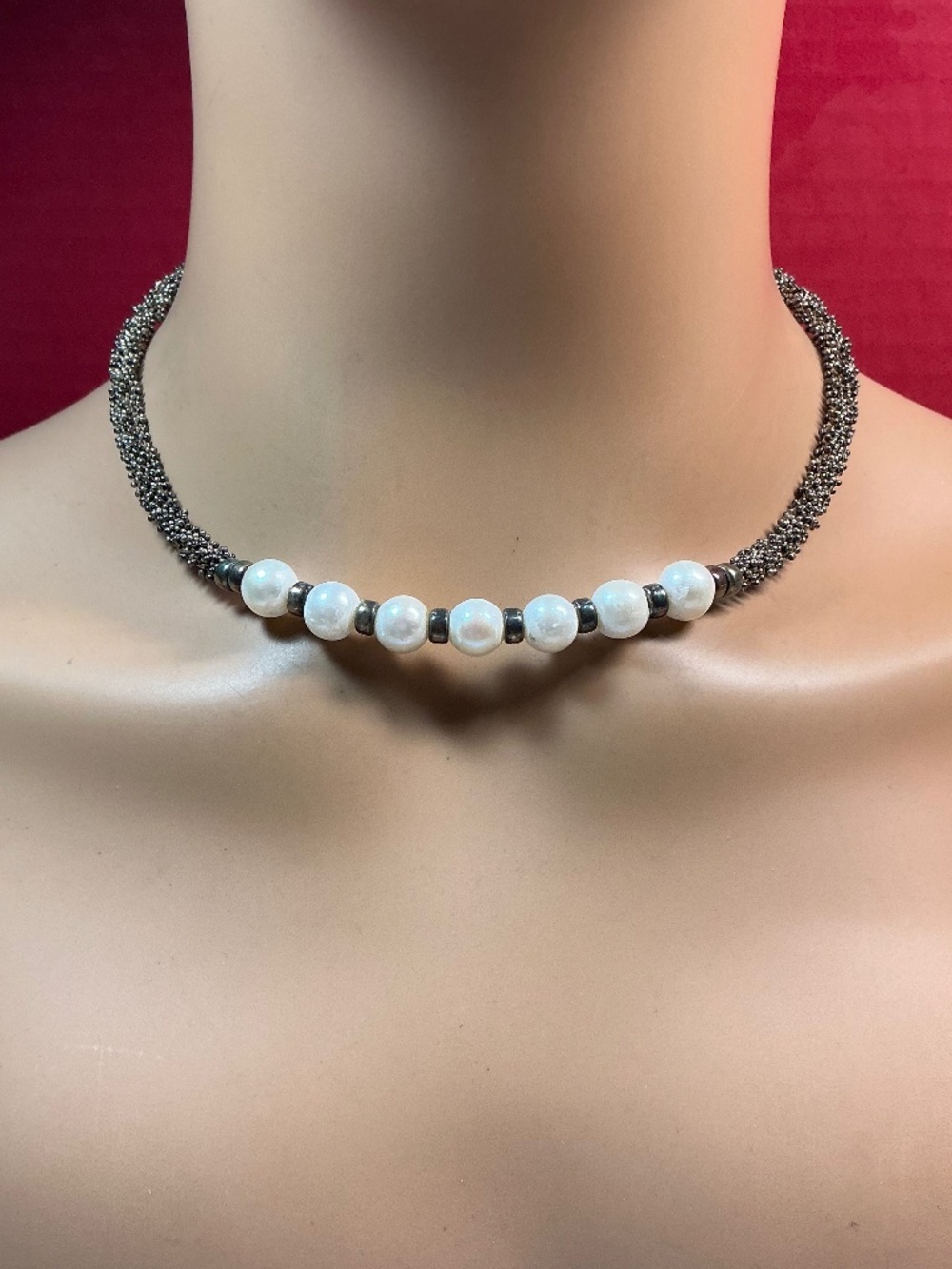 Vintage Sterling Silver Necklace with Pearls. 17.5 inches long